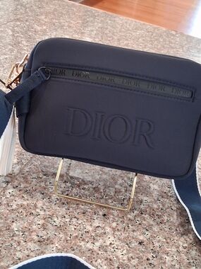 Dior GWP Navy Embossed Logo Crossbody Bag.